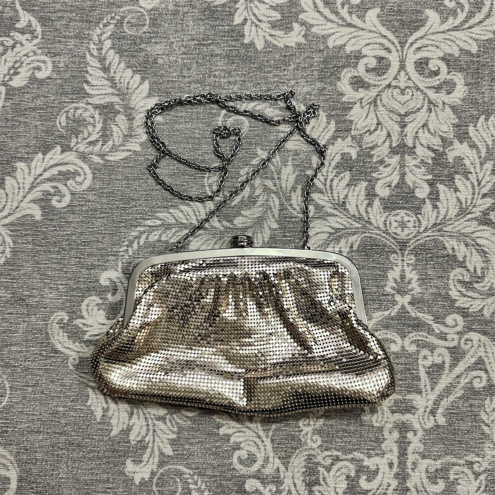 Jessica McClintock Vintage Silver Metal Mesh Evening Clutch Bag Chain Strap